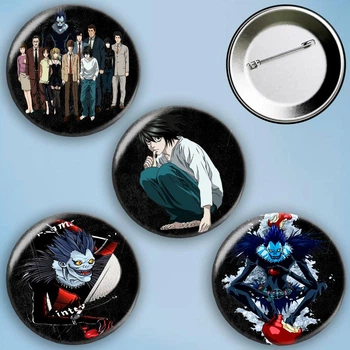 Значки на булавці набір 4 шт Аніме Зошит смерті Death Note металеві на шпильці 56 мм