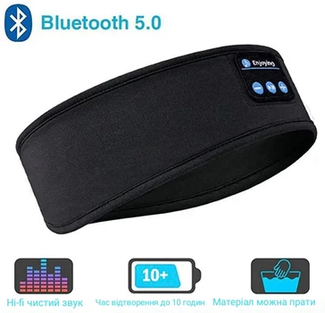 Бездротові Bluetooth навушники-пов'язка на голову для сну, спорту. Чорна