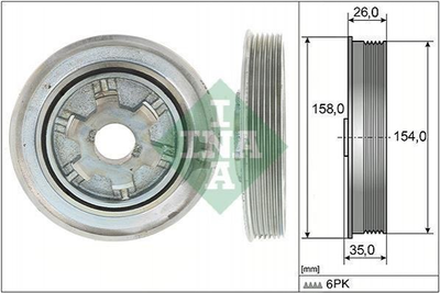 Шкив коленвала / Демфер INA 544 0112 10 Citroen C5, C8, C6; Peugeot 807, 407, 607; Land Rover Freelander; Ford S-Max, Mondeo, Galaxy 0515V3, 0515S7, 0515T9