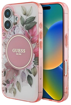 Etui Guess Hardcase IML Flower & Tonal Circle MagSafe do Apple iPhone 16 Pink (GUHMP16SHFWBDCEP)