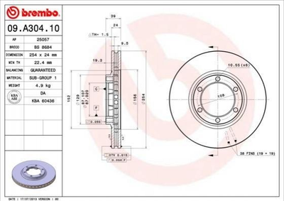 Тормозные диски BREMBO 09A30410 Mitsubishi L200 MB950958