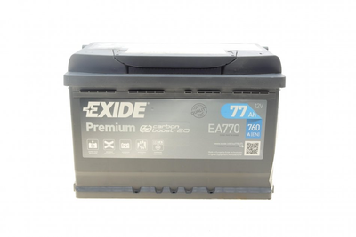 Аккумулятор EXIDE EA770 Audi A6; Peugeot Boxer; Fiat Ducato; Volkswagen Bora; Mercedes E-Class, Sprinter; Renault Kangoo; Opel Astra, Vectra, Movano; Mitsubishi Carisma; Volvo S80, S60; Citroen Jumpy; BMW 3 Series 000915105DG, 01307572, 01515832