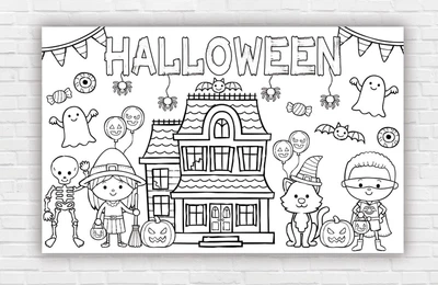 Паперовий плакат - розмальовка на Хелловін / Halloween "Загадковий Дім. Щасливий Хелловін" 120х75см