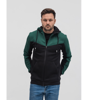 Теплая комбинированная кофта на молнии - HECTOR - 30463 - XL - Черный/Зеленый