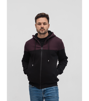 Тепла чоловіча комбінована кофта на застібці - HECTOR - 30467 - L - Dark Bordo/Чорний