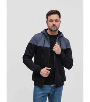 Тепла чоловіча комбінована кофта на застібці - HECTOR - 30467 - L - Fumo Blue/Чорний