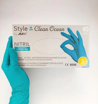 Перчатки нитриловые Style Clean ocean голубые S, 100шт/уп