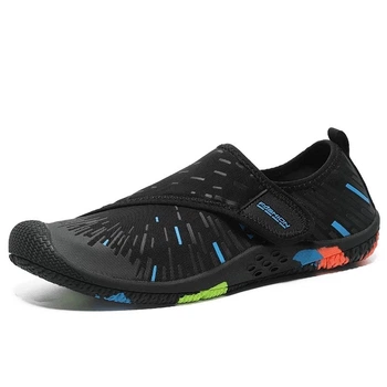 Обувь для пляжа и кораллов аквашузы Diving shoes чёрые с липучкой синие полосы 37 ( 23,3 см ) 138