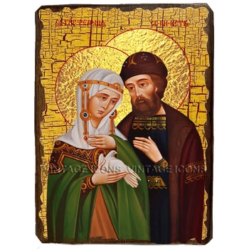 Икона Петр и Феврония с голубем ,икона на дереве 170х230 мм (1840-2)