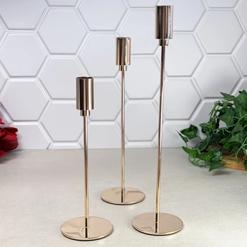 Подсвечники металлические золотистые высокие 3 предмета Tubo Gold