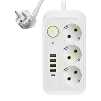 Сетевой удлинитель Stenson 4 USB/3 розетки/ 1TypeC кабель 3м белый