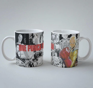 Подарочная чашка с принтом Ванпанчмен (One-Punch Man) Сайтама Комикс 330 мл.