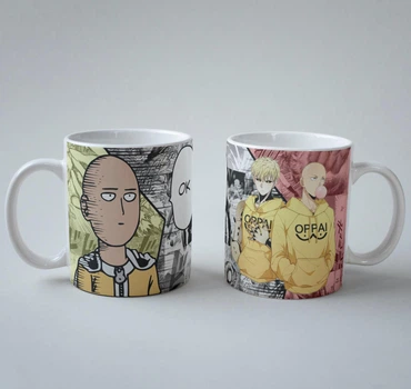 Подарочная чашка с принтом Ванпанчмен (One-Punch Man) Сайтама и Генос 330 мл.