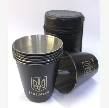 Набір подарунковий з нержавіючої сталі 6 шт 100 мл патріотичних стопок в чохлі TG чорні
