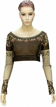 Блуза жіноча "Вінтажна фантазія" Michal Negrin з кристалами Swarovski, мереживом та квітковим принтом, ручна робота (р-M)