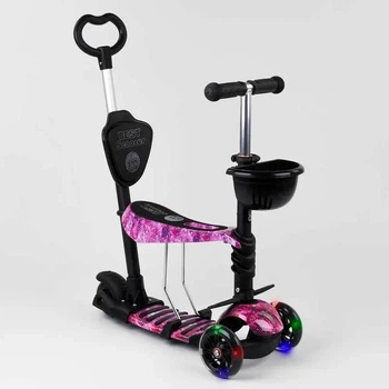 Дитячий самокат - трансформер 5 в 1 з підсвічуванням коліс Best Scooter чорний з принтом 71905