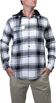 Мужская фланельная рубашка в клетку с капюшоном Silver Jeans Co. Colour: Black/White Размер: S