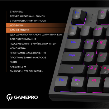 Клавиатура GamePro MK180B Hot-Swap Red Swich RGB USB UA Black (MK180B)