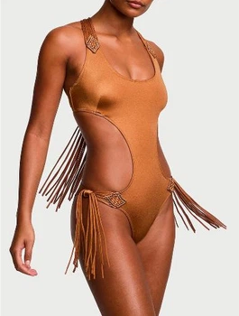Купальник Victoria's Secret Swim VS Archives Macrame Fringe Monokini One-Piece Swimsuit Бежевый XS