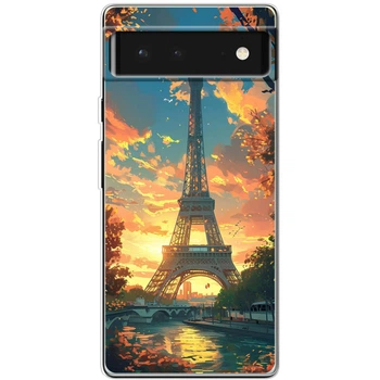 Силиконовый Чехол с Картинкой для Google Pixel 6 Принт (Париж, Эйфелева Башня) (46059-ysm037)