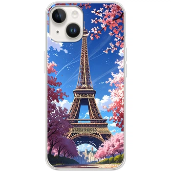 Силиконовый Чехол с Картинкой для iPhone 15 Plus Принт (Париж, Эйфелева Башня) (49167-ysm036)