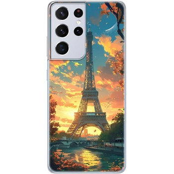 Силиконовый Чехол с Картинкой для Samsung Galaxy S21 Ultra (G998) Принт (Париж, Эйфелева Башня) (41719-ysm037)