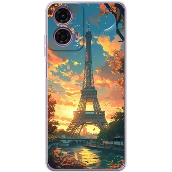 Силиконовый Чехол с Картинкой для Motorola G24 Принт (Париж, Эйфелева Башня) (55656-ysm037)