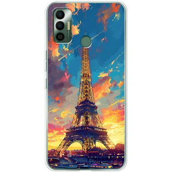 Силиконовый Чехол с Картинкой для Tecno Spark 7 Принт (Париж, Эйфелева Башня) (43985-ysm038)