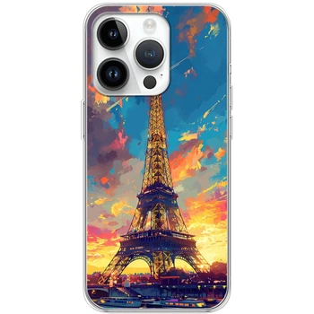 Силиконовый Чехол с Картинкой для iPhone 15 Pro Принт (Париж, Эйфелева Башня) (49168-ysm038)