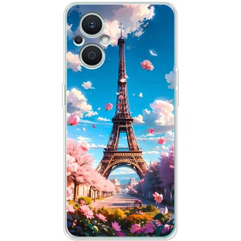 Силиконовый Чехол с Картинкой для OPPO Reno 7 Lite 5G Принт (Париж, Эйфелева Башня) (46176-ysm035)