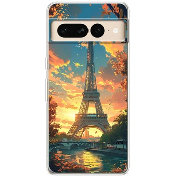Силиконовый Чехол с Картинкой для Google Pixel 7 Pro Принт (Париж, Эйфелева Башня) (46063-ysm037)