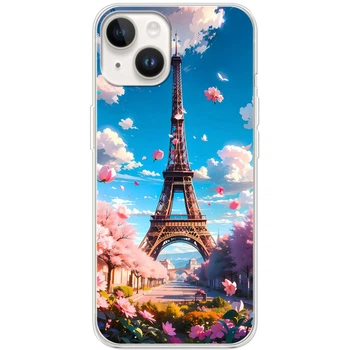 Силиконовый Чехол с Картинкой для iPhone 15 Принт (Париж, Эйфелева Башня) (49166-ysm035)