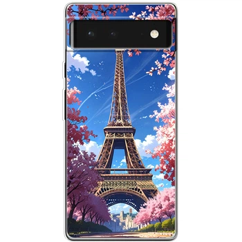 Силиконовый Чехол с Картинкой для Google Pixel 6 Принт (Париж, Эйфелева Башня) (46059-ysm036)