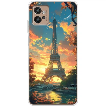 Силиконовый Чехол с Картинкой для Motorola G32 Принт (Париж, Эйфелева Башня) (45173-ysm037)