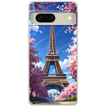 Силиконовый Чехол с Картинкой для Google Pixel 7 Принт (Париж, Эйфелева Башня) (46062-ysm036)