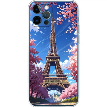 Силиконовый Чехол с Картинкой для iPhone 12 Pro Принт (Париж, Эйфелева Башня) (41086-ysm036)