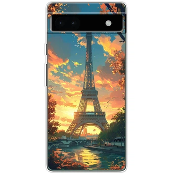 Силиконовый Чехол с Картинкой для Google Pixel 6A Принт (Париж, Эйфелева Башня) (46061-ysm037)
