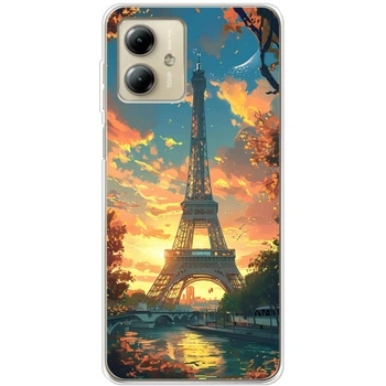 Силиконовый Чехол с Картинкой для Motorola G14 Принт (Париж, Эйфелева Башня) (49330-ysm037)