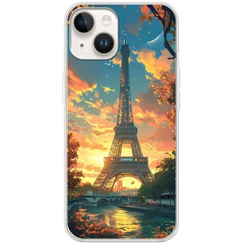 Силиконовый Чехол с Картинкой для iPhone 15 Принт (Париж, Эйфелева Башня) (49166-ysm037)