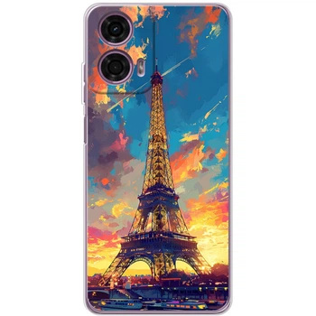 Силиконовый Чехол с Картинкой для Motorola G24 Принт (Париж, Эйфелева Башня) (55656-ysm038)