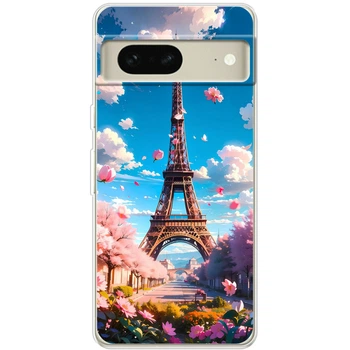 Силиконовый Чехол с Картинкой для Google Pixel 7 Принт (Париж, Эйфелева Башня) (46062-ysm035)