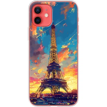 Силиконовый Чехол с Картинкой для iPhone 12 mini Принт (Париж, Эйфелева Башня) (41084-ysm038)