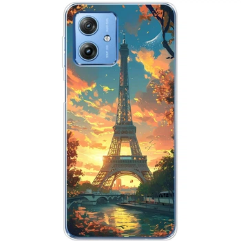 Силиконовый Чехол с Картинкой для Motorola G54 Power Принт (Париж, Эйфелева Башня) (50388-ysm037)