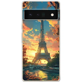 Силиконовый Чехол с Картинкой для Google Pixel 6 Pro Принт (Париж, Эйфелева Башня) (46060-ysm037)