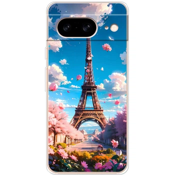 Силиконовый Чехол с Картинкой для Google Pixel 8 Принт (Париж, Эйфелева Башня) (50547-ysm035)