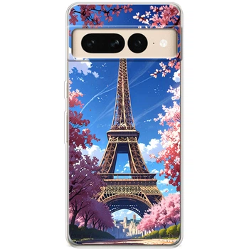 Силиконовый Чехол с Картинкой для Google Pixel 7 Pro Принт (Париж, Эйфелева Башня) (46063-ysm036)
