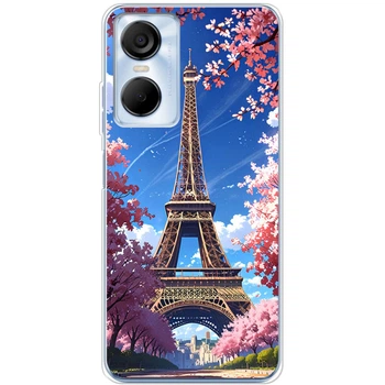 Силиконовый Чехол с Картинкой для Tecno Pop 6 Pro Принт (Париж, Эйфелева Башня) (45570-ysm036)