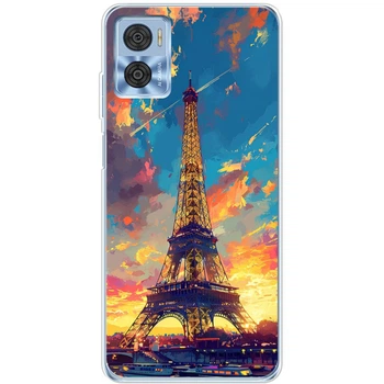 Силиконовый Чехол с Картинкой для Motorola E22i Принт (Париж, Эйфелева Башня) (045550-ysm038)
