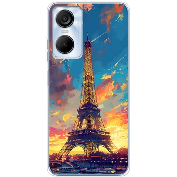 Силиконовый Чехол с Картинкой для Tecno Pop 6 Pro Принт (Париж, Эйфелева Башня) (45570-ysm038)