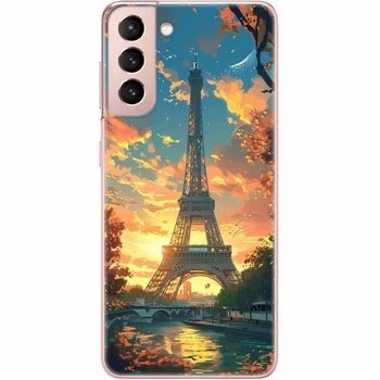 Силиконовый Чехол с Картинкой для Samsung Galaxy S21 (G991) Принт (Париж, Эйфелева Башня) (41709-ysm037)